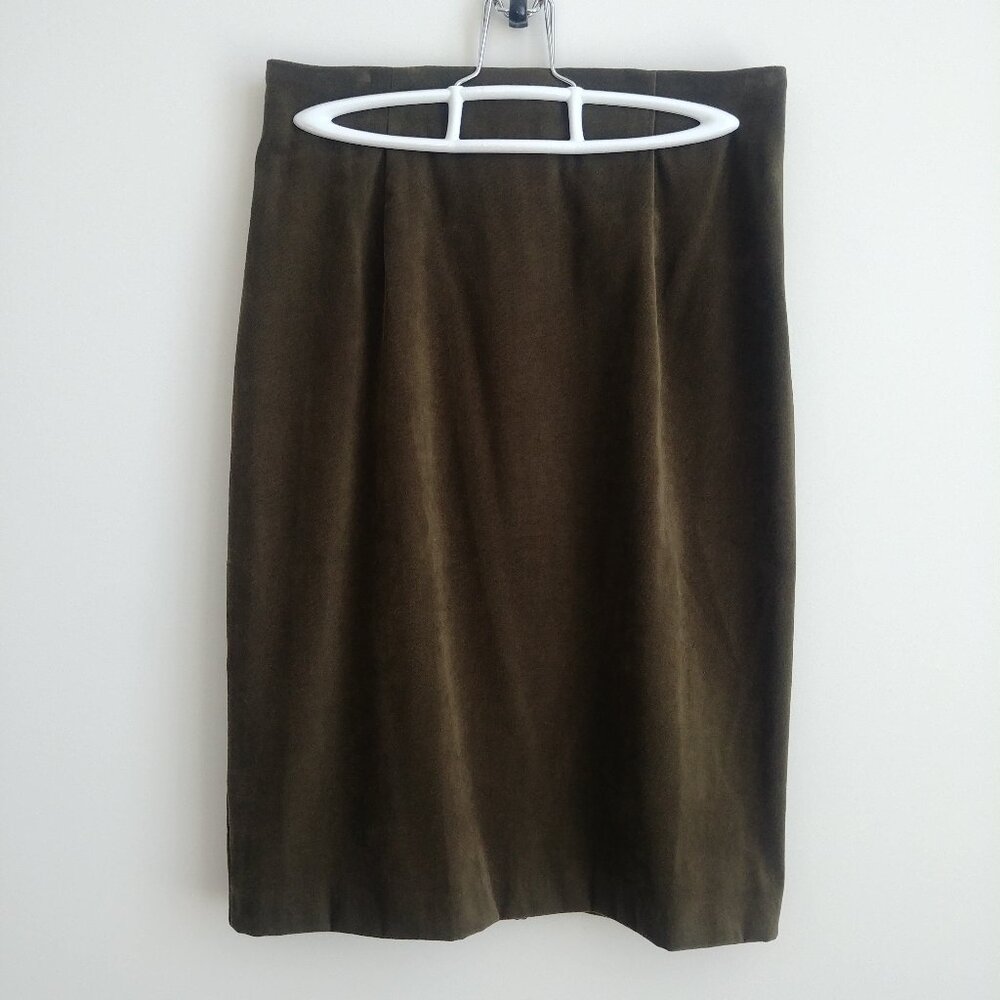 Cartise made in Canada dark neutral green microsuede pencil skirt 8